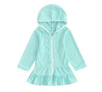 Vestido genérico suéter rosa en la Edad Pequeña Niña Nadar Cubrir Toalla Traje de Baño sobre Cremallera Traje de Baño Vestido Piscina Playa Cubierta Suéteres Cárdigans para Niñas con Bolsillos, menta