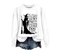 Vestido genérico suéteres sudadera casual para mujer, bruja de halloween, te tendré mi bonito y tu pequeño perro, blanco, XL