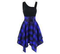 Vestido gótico de Mujer a Cuadros Mini Sexy de Cintura Alta asimétrico Casual Femenino Elegante gótico Punk Corto Vestidos de Encaje de Fiesta