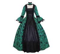 Vestido gótico medieval para mujer, de reina victoriana, de encaje, de satén, con mangas de trompeta, hasta el suelo, estilo retro, de princesa renacentista, de noche, atado a la cintura, Verde4, L