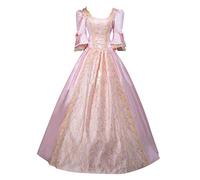 Vestido gótico medieval para mujer, de reina victoriana, de encaje, de satén, con mangas de trompeta, hasta el suelo, estilo retro, de princesa renacentista, de noche, atado a la cintura, Rosa1, L