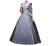 Vestido gótico medieval para mujer, de reina victoriana, de encaje, de satén, con mangas de trompeta, hasta el suelo, estilo retro, de princesa renacentista, de noche, atado a la cintura, Gris1., L