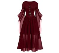 Vestido Gotico Mujer Disfraz Halloween Mujer Con Corsé Para Carnaval Medieval Disfraz Medieval Renacentista Falda Disfraces Mangas De Trompeta Ropa Fiesta Cosplay Halloween Costume Women vino 3XL
