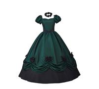 Vestido Gotico Mujer Negro - Vestido de Manga Acampanada Grande Estilo Corte Retro Estilo Europeo y Encaje de Mediados de Ropa de Rendimiento Bolsillos De Historia Medieval