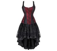 Vestido Gótico Mujer - Vestidos Halloween Mujer Corset Sin Manga Sexy Diablo Vampiro Oscuro Disfraz con Dobladillo Encaje Volantes Vintage Delantero Corto Y Espalda Larga Cóctel Carnaval Falda