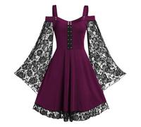 Vestido gótico para mujer, ajustado, vestido retro medieval de encaje para mujer, vestido elegante de ceremonia de manga acampanada con hombros descubiertos, vestido de noche, disfraz renacentista