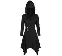 Vestido gótico para mujer con capucha medieval vintage victoriana irregular dobladillo manga larga casual sudadera con capucha Cosplay corte renacentista carnaval Steampunk vestido retro chic vestidos