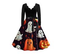 Vestido gótico para mujer, cuello en V, elegante, vestido de noche, estampado gráfico, informal, fiesta, fiesta, vestido largo de manga larga, Audrey Hepburn, vestido maxi informal, ajustado, vestido