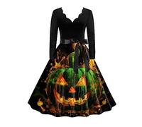 Vestido gótico para mujer, cuello en V, elegante, vestido de noche, estampado gráfico, informal, fiesta, fiesta, vestido largo de manga larga, Audrey Hepburn, vestido maxi informal, ajustado, vestido