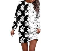Vestido gótico para mujer, cuello redondo, estampado de otoño, manga larga, informal, vestido de fiesta, vintage, rockabilly, línea A, vestido midi a la moda, elegante, vestido informal, Blanco, 3XL