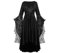 Vestido gótico para mujer de manga murciélago medieval encaje renacentista sexy cuello cuadrado irregular encaje retro Halloween traje corte victoriano carnaval cosplay moda vestidos