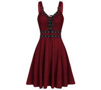 Vestido gótico para mujer, de verano, sin mangas, vestido camisola, monocolor, línea A, vestido de verano, hasta la rodilla, falda plisada, vestido de cintura alta, vestido de fiesta, vestido