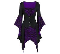 Vestido gótico para mujer, manga trompeta, steampunk, vestido midi de vampiro, hasta la rodilla, vestido de bruja con dobladillo irregular, vestido de vendaje de brujas, vestido de vendaje para