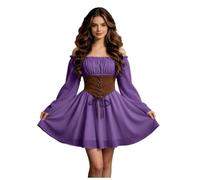 Vestido gótico para mujers disfraz medieval vestido de fiesta irregular estilo medieval de princesa disfraz para mujer2026 renacentista con mangas trompeta victoriano corsé Halloween (Purple-7, XXL)