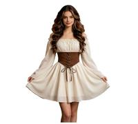 Vestido gótico para mujers disfraz medieval vestido de fiesta irregular estilo medieval de princesa disfraz para mujer2026 renacentista con mangas trompeta victoriano corsé Halloween (Beige-7, XXL)