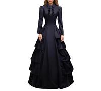 Vestido gótico victoriano negro para mujer, estilo steampunk, estilo medieval, vestido de baile renacentista, línea A, con volantes, vestido maxi para fiesta de Halloween, disfraz de princesa, plisado