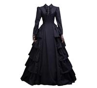 Vestido gótico victoriano negro steampunk medieval renacentista vestido de baile de guerra civil disfraz mediano negro