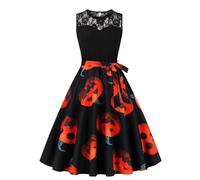 Vestido Halloween Mujer, Disfraces De Halloween, Cuello Bajo Estilo Hepburn Ensangrentado Retro Patrón Empalme Pullover Falda Oscuro Diablo Bruja Carnaval Fiesta Festival Temáticas Baile Vestidos