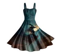 Vestido Halloween Mujer, Disfraces De Halloween, Hombros Descubiertos Medieval Hepburn Oscuro Retro Impresión Elástica Falda Cintura Alta Gótico Retro Ensangrentado Swing Boda Fiesta Vestidos
