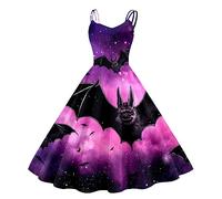 Vestido Halloween Mujer, Disfraz Halloween Mujer Adulta, Cuello Bajo Estilo Hepburn Ensangrentado Retro Patrón Empalme Pullover Falda Zombie Divertidos Diablo Bruja Cosplay Carnaval Temáticas Vestidos