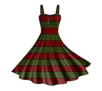 Vestido Halloween Mujer, Disfraz Halloween Mujer Adulta, Cuello Bajo Estilo Hepburn Ensangrentado Retro Patrón Empalme Pullover Falda Zombie Divertidos Diablo Bruja Cosplay Carnaval Temáticas Vestidos