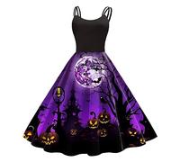 Vestido Halloween Mujer, Disfraz Halloween Mujer Adulta, Cuello Bajo Estilo Hepburn Ensangrentado Retro Patrón Empalme Pullover Falda Zombie Divertidos Diablo Bruja Cosplay Carnaval Temáticas Vestidos