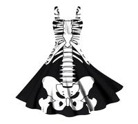 Vestido Halloween Mujer, Disfraz Halloween Mujer Adulta, Cuello Bajo Estilo Hepburn Ensangrentado Retro Patrón Empalme Pullover Falda Zombie Divertidos Diablo Bruja Cosplay Carnaval Temáticas Vestidos
