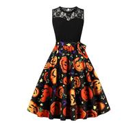 Vestido Halloween Mujer, Disfraz Halloween Mujer, Cuello Bajo Sin Manga Con Divertidos Patrón Impreso Plisada Tirantes Disfraz Diablo Estilo Victoriana Corte Mascarada Cóctel Falda Para Carnaval