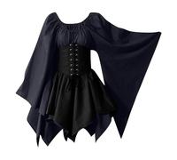 Vestido Halloween Mujer Manga De Murciélago Disfraces Halloween Mujer Slim Fit Elegantes Exquisito Vestidos con Corsé Dresses Moda Gotica Dress Cuello Cuadrado Vestidos Cortos Marina de Guerra XXL