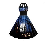 Vestido Halloween Mujer, Vestido Audrey Hepburn, con Divertidos Fantasma Impresa Medieval Hepburn Elasticos Sexy Fiesta Falda Moda Fiesta Festival Temáticas Cosplay Carnaval Empalme Vestidos