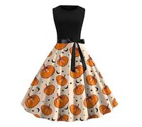 Vestido Halloween Mujer- Vestido Audrey Hepburn- Con Tirantes Fuera Hombro Corset Elástica Con Horror Impresión Hepburn Falda Estilo Gótico Vampiro Novia Plisada Vintage Castillo Fiesta Vestidos