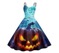 Vestido Halloween Mujer, Vestido Audrey Hepburn, Corset Hombros Descubiertos Medieval Plisada Impresa Hepburn Empalme Falda Ensangrentado Fiesta Máscaras Cóctel Glamoroso Vestidos Carnaval