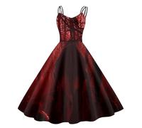 Vestido Halloween Mujer, Vestido Audrey Hepburn, Cuello Bajo Estilo Hepburn Ensangrentado Retro Patrón Empalme Pullover Falda Ensangrentado Fiesta Máscaras Cóctel Glamoroso Vestidos Carnaval