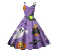Vestido Halloween Mujer, Vestido Audrey Hepburn, Cuello Bajo Estilo Hepburn Ensangrentado Retro Patrón Empalme Pullover Falda Oscuro Diablo Bruja Carnaval Fiesta Festival Temáticas Baile Vestidos