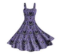Vestido Halloween Mujer, Vestido Audrey Hepburn, Cuello Bajo Sin Manga con Divertidos Patrón Impreso Plisada Tirantes Disfraz Grande Swing Carnaval Glamour Noche Formal De Corte Vestidos