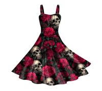 Vestido Halloween Mujer, Vestido Audrey Hepburn, Cuello Bajo Sin Manga con Divertidos Patrón Impreso Plisada Tirantes Disfraz Moda Fiesta Festival Temáticas Cosplay Carnaval Empalme Vestidos