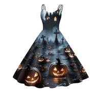 Vestido Halloween Mujer, Vestido Audrey Hepburn, Hombros Descubiertos Medieval Hepburn Oscuro Retro Impresión Elástica Falda Estilo Gótico Vampiro Novia Plisada Vintage Castillo Fiesta Vestidos