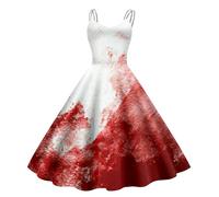 Vestido Halloween Mujer, Vestido Audrey Hepburn, Sin Mangas Estampados Retro Elegante Corset Cintura Sujeta Plisada Disfraz Diablo Estilo Victoriana Corte Mascarada Cóctel Falda Para Carnaval