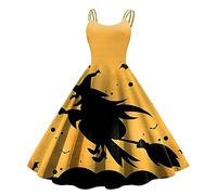 Vestido Halloween Mujer, Vestido Audrey Hepburn, Sin Mangas Estampados Retro Elegante Corset Cintura Sujeta Plisada Disfraz Oscuro Diablo Bruja Carnaval Fiesta Festival Temáticas Baile Vestidos