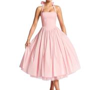 Vestido Halter Vintage para Mujer, Estilo Swing, Formal, cóctel, Boda, invitada, Regreso a casa, Noche, Conjunto Midi, Rosa, Talla Extragrande