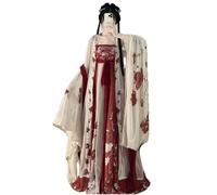 Vestido Hanfu de talla grande 4XL for mujer, estilo chino de la dinastía Tang, bordado vintage, negro y rojo, traje de fiesta(Beige red set,M)