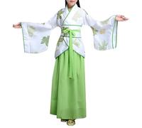 Vestido Hanfu Tradicional Chino para Niños, Traje De Baile Hanfu, Disfraz De Escenario Actuación Antiguo, Vestido Princesa Elegante,Disfraz Geisha Niña para Carnaval Cosplay (A02-Green, 16Years)