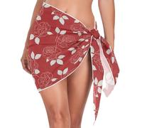 Vestido holgado con líneas de rosas blancas y rojas, retro, largo para playa, natación, mameluco de playa para mujer, White Rose Lines Red Retro, S