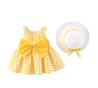 Vestido Infantil con Sombrero Coordinado Estilo Cuadros y para Niñas Elegante Sin Mangas De NiñA para Fiesta Mallas Cortas Vestidos Nina