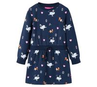 Vestido Infantil de Manga Larga Estampado de Cisne Ropa de Niños Azul Marino 128