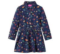 Vestido Infantil de Manga Larga Estampado de Hojas Ropa de Niños Azul Marino 104