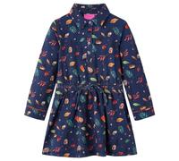 Vestido Infantil de Manga Larga Estampado de Hojas Ropa de Niños Azul Marino 128