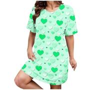 Vestido informal de manga corta con estampado de corazón, talla grande, cuello redondo, talla grande, vestido de noche, enagua de encaje, verde, 4XL