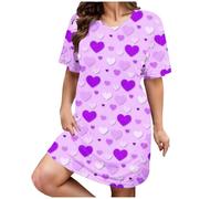 Vestido informal de manga corta con estampado de corazón, talla grande, cuello redondo, talla grande, vestido de noche, enagua de encaje, Rosa., XL