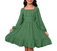Vestido informal de manga larga con cintura que realza la cintura para actividades al aire libre en primavera, verde, 8-9 años